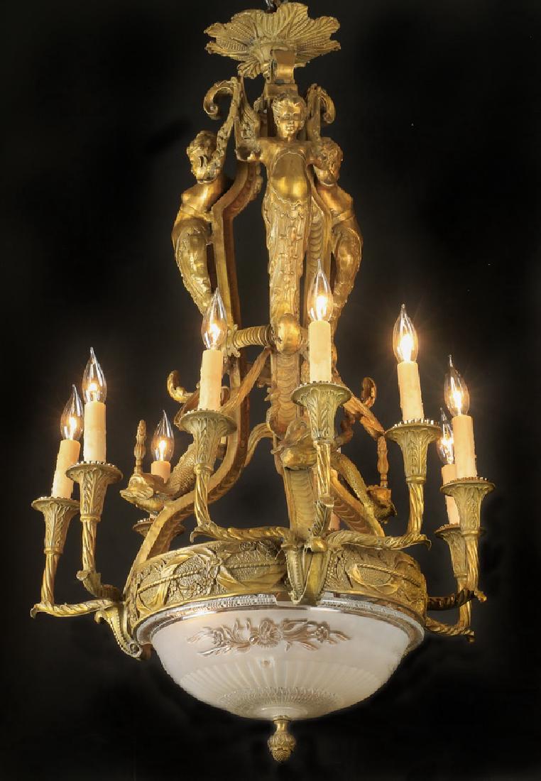 Neoclassical style bronze figural chandelier, 42"h (1 of 3)