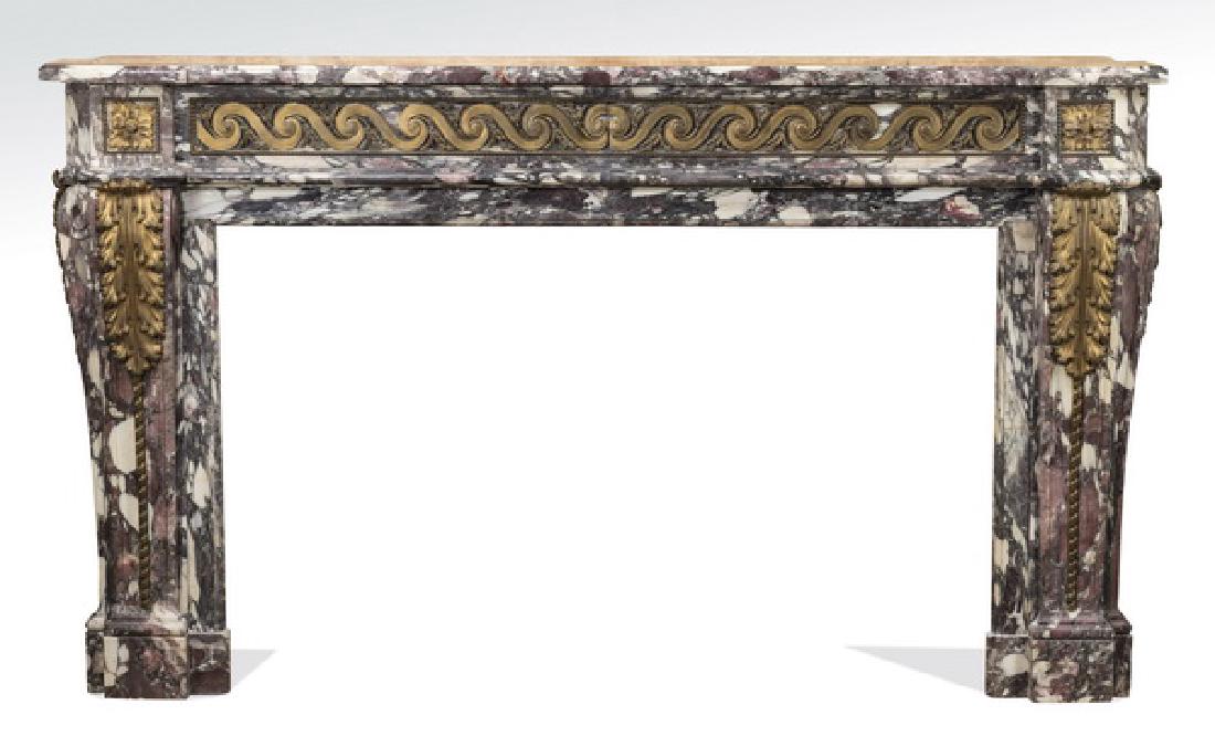 19th c. French breche violette marble fireplace, 74"w (1 of 5)