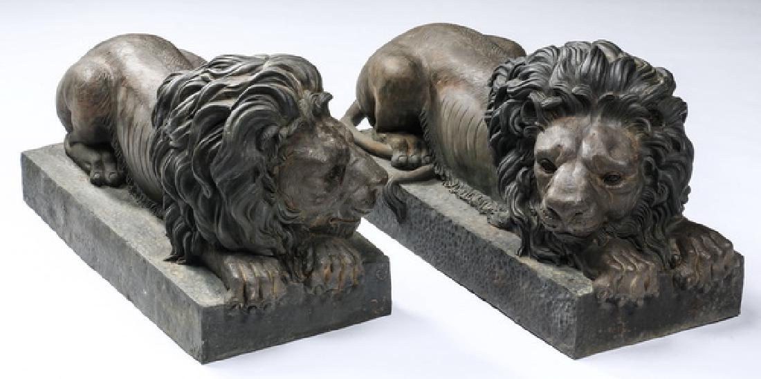 (2) Cast iron recumbent lion sculptures, 32"l (1 of 4)