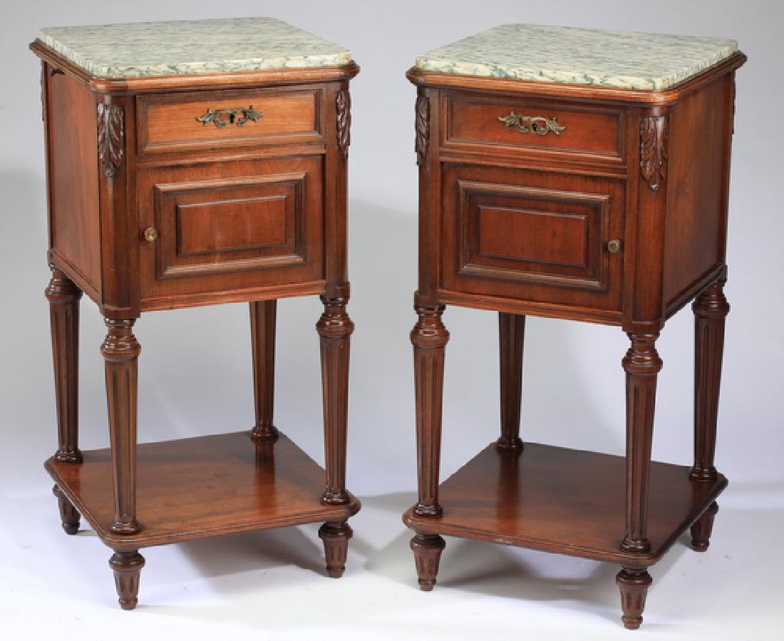 (2) 19th c. carved walnut & marble nightstands, 31"h (1 of 3)