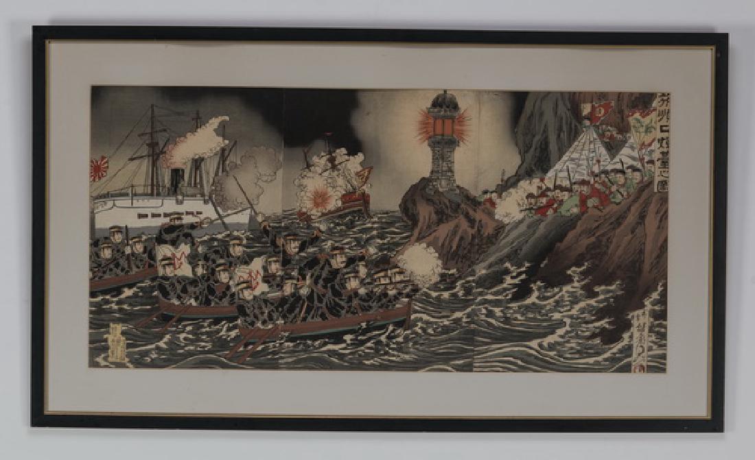 (2) Meiji era Sino-Japanese woodblock prints, framed (1 of 7)