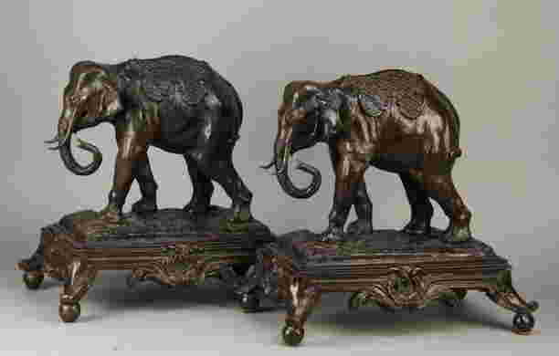 (2) Maitland-Smith bronze elephants on stands, 21"h