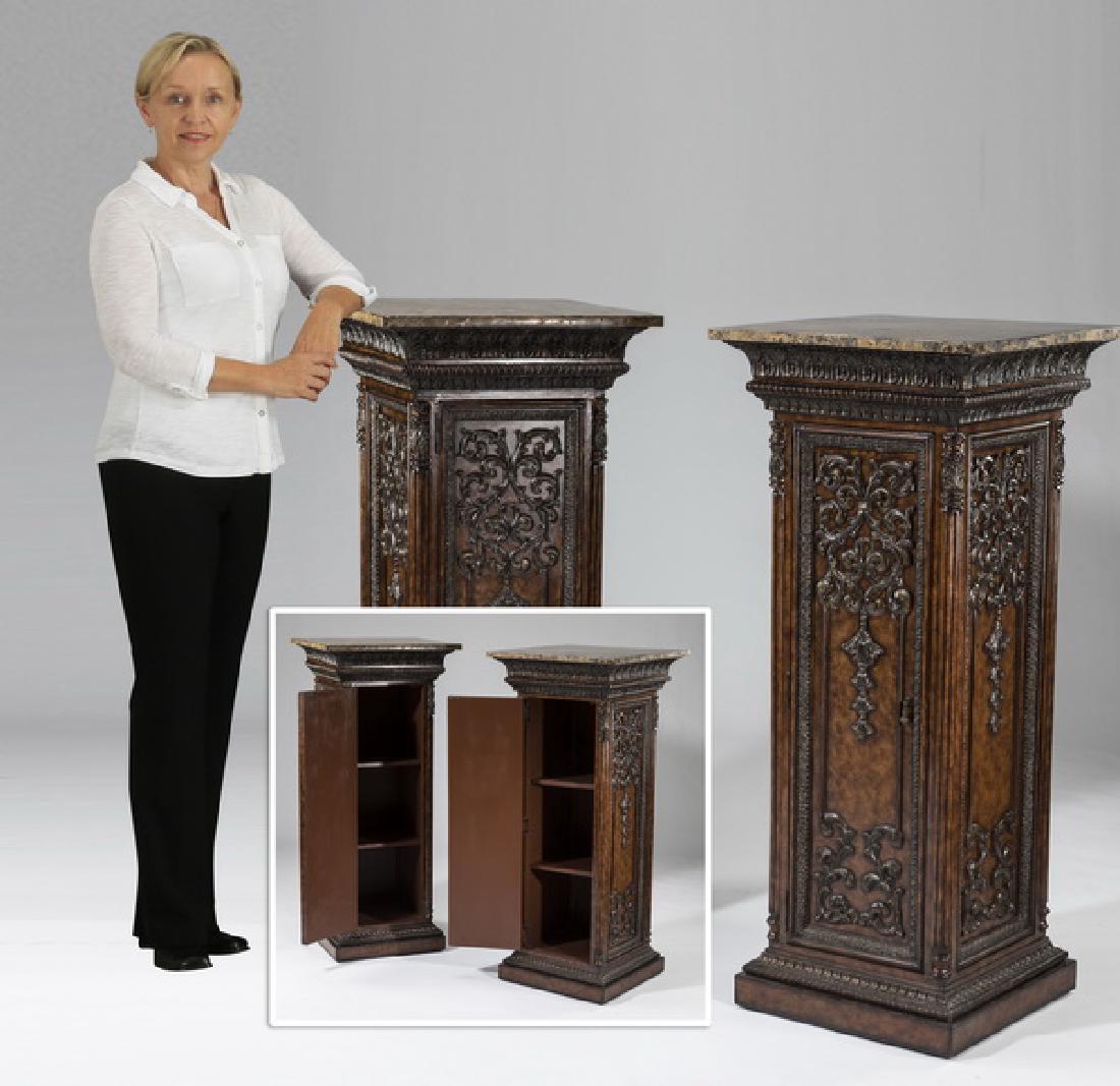 (2) Carved marble top pedestals with interior storage (1 of 7)