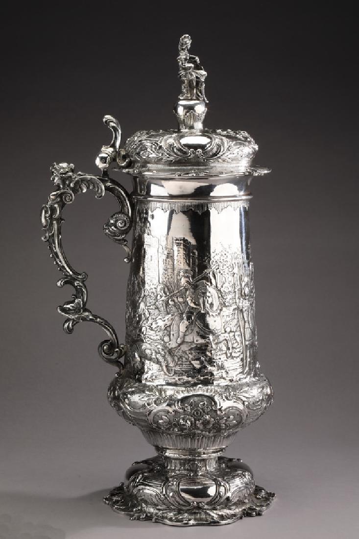 Monumental sterling silver tankard, ca 1900, marked (1 of 10)