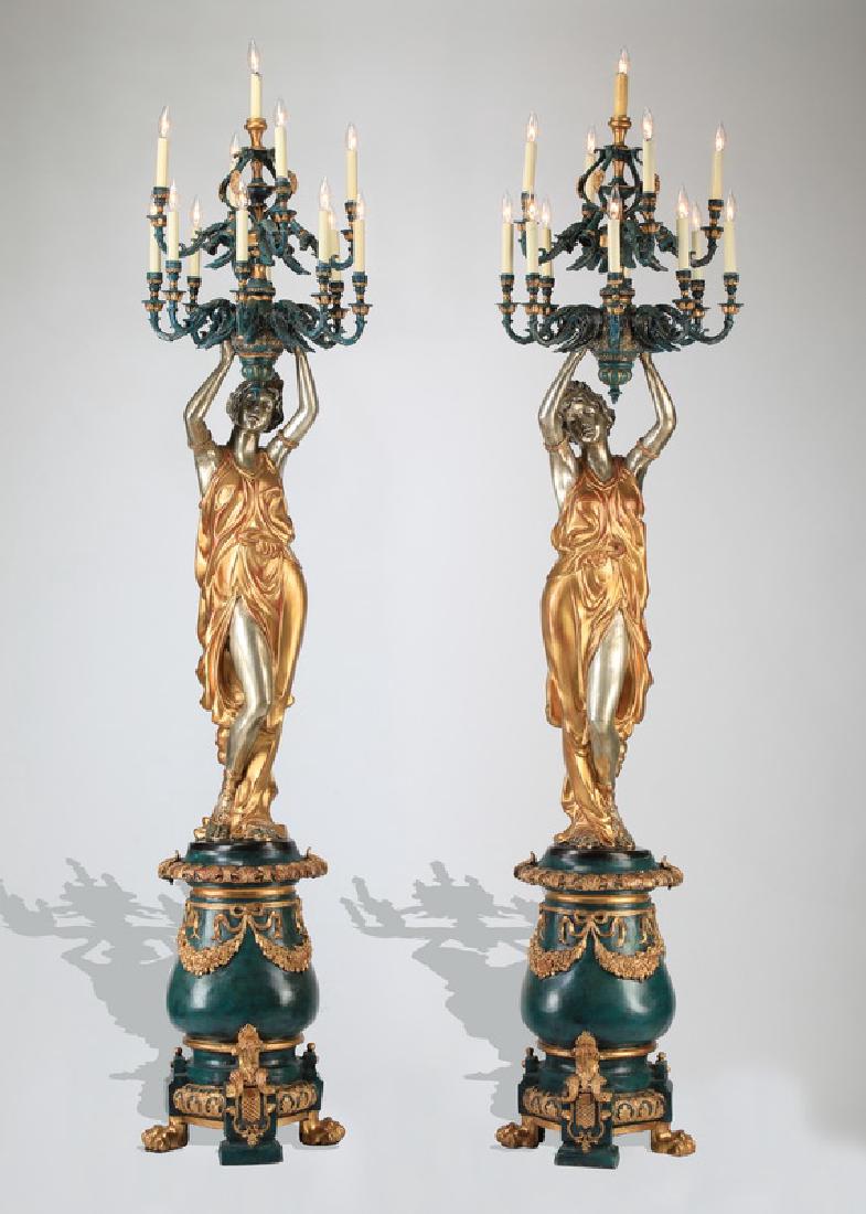 (2) 12-light bronze maiden torchieres, electrified (1 of 10)