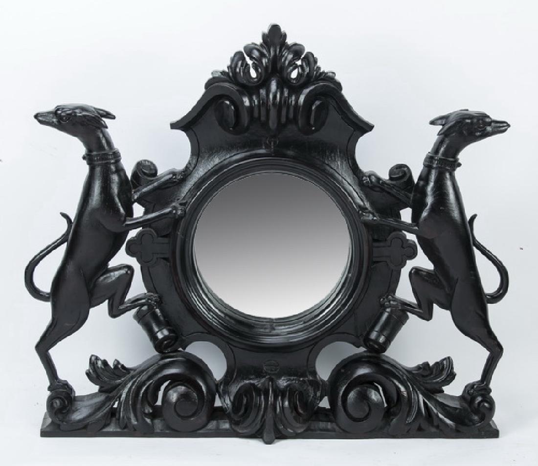 Late 19th c. carved architectural crest w/ whippets (1 of 3)