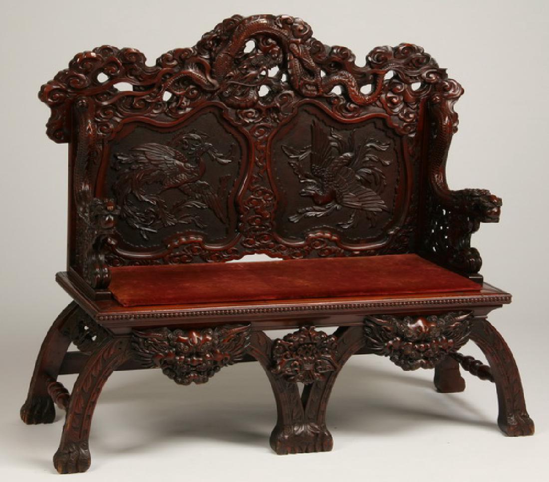 Early 20th c. carved Chinese settee with dragons (1 of 4)