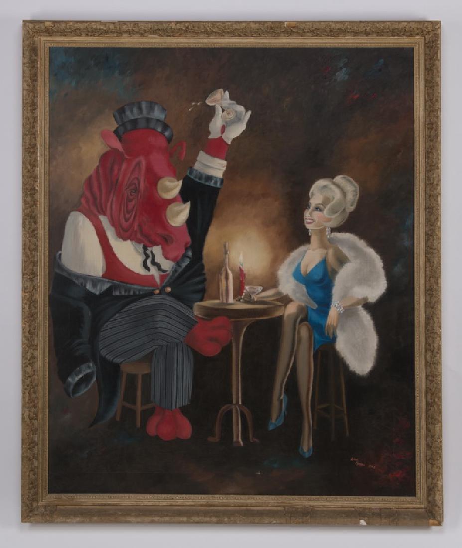 Linda Memmo signed O/c of red rhino with stylish lady (1 of 4)