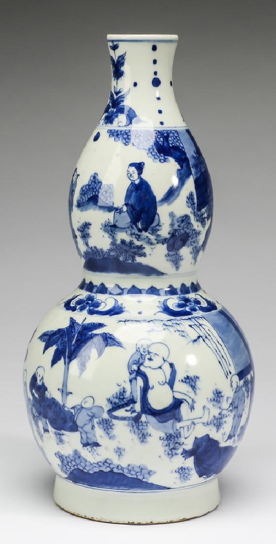 Large Chinese scholar figure and Budai vase, 13"h (1 of 6)