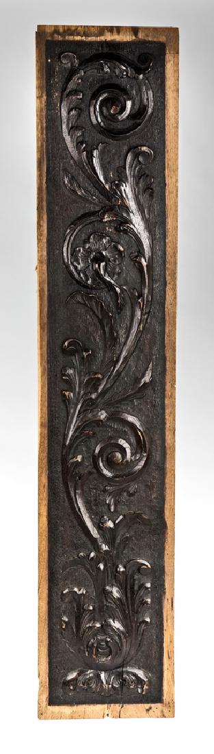 19th c. carved architectural panel w/ scrollwork, 50" (1 of 2)