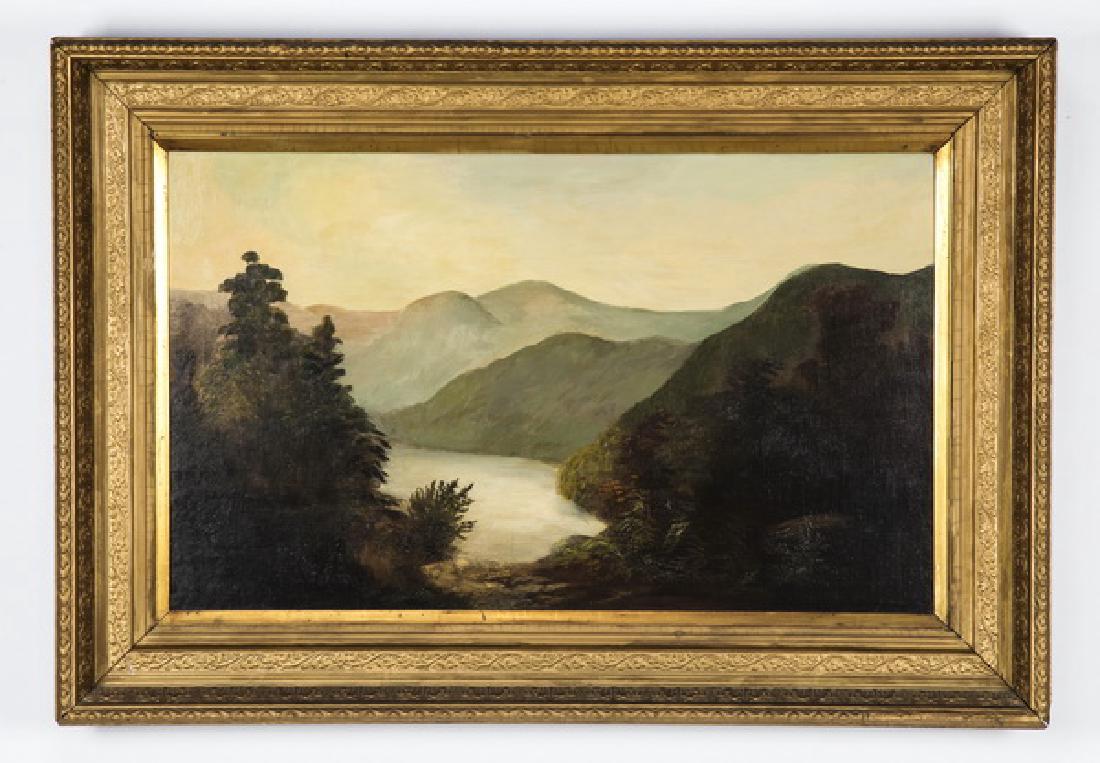 19th c. American O/masonite of mountains and lake (1 of 3)