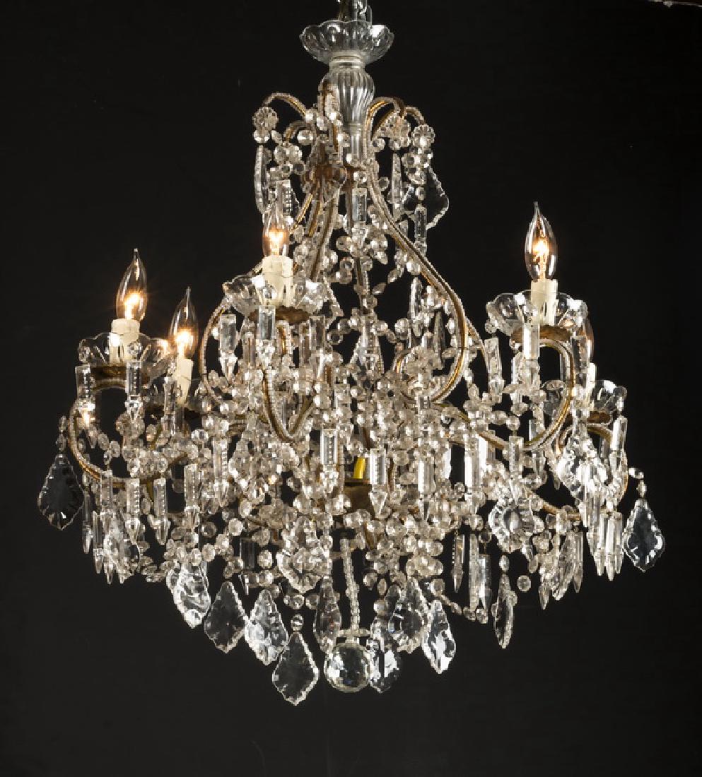 Marie Therese style bronze & crystal chandelier, 37"h (1 of 3)