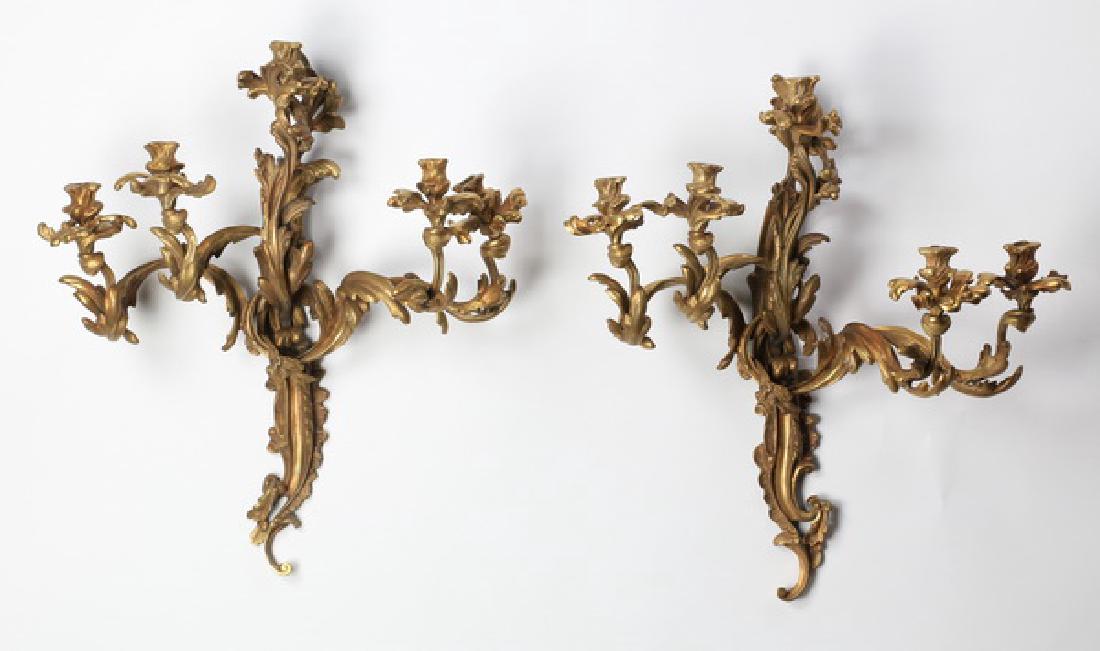 (2) Louis XV style gilt bronze wall sconces, 27"h (1 of 1)