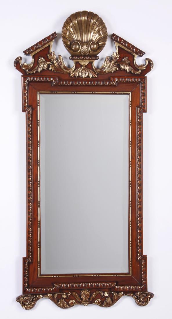 Carved and parcel gilt mahogany mirror, 63"h (1 of 2)