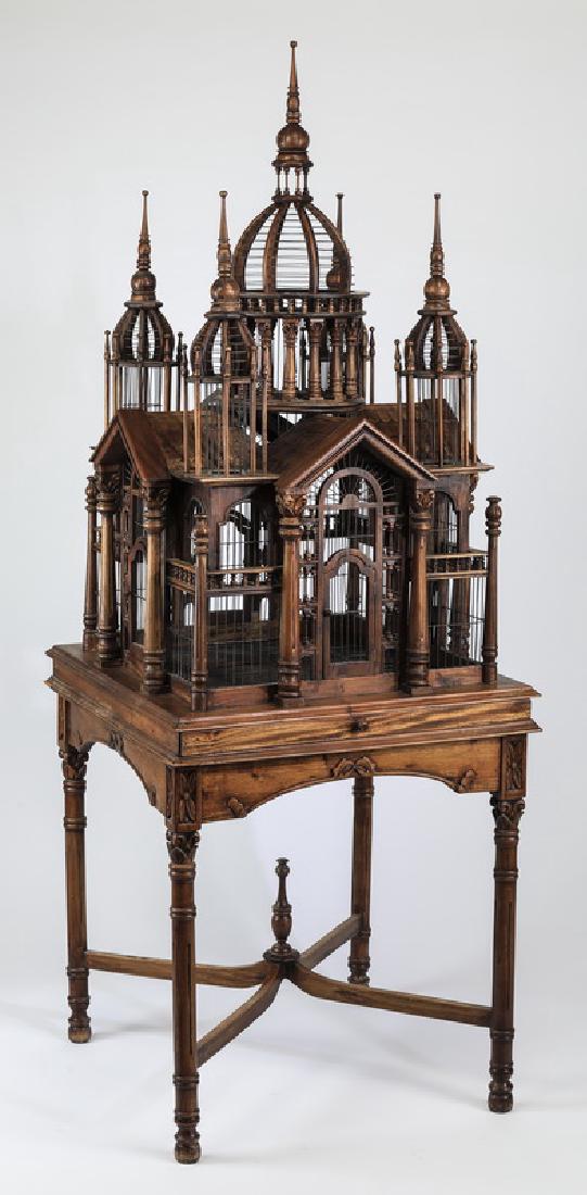 Victorian style architectural birdcage on stand, 68"h (1 of 4)
