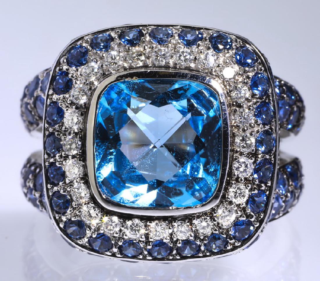 Blue topaz, sapphire, diamond, & 18k ring (1 of 3)