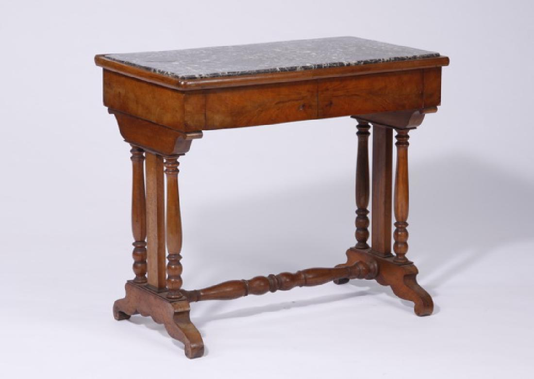 Early 20th c. French marble top walnut side table (1 of 3)