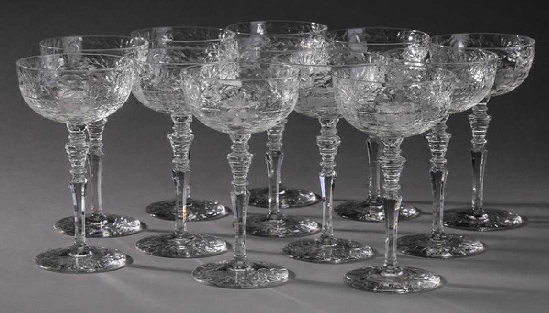 (12) Etched crystal champagne coups, each 6.5"h (1 of 2)