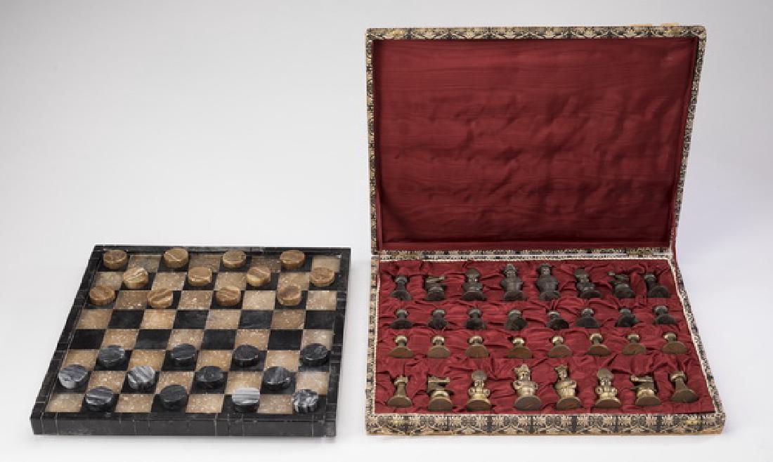 Continental marble & bronze checker / chess set (1 of 4)