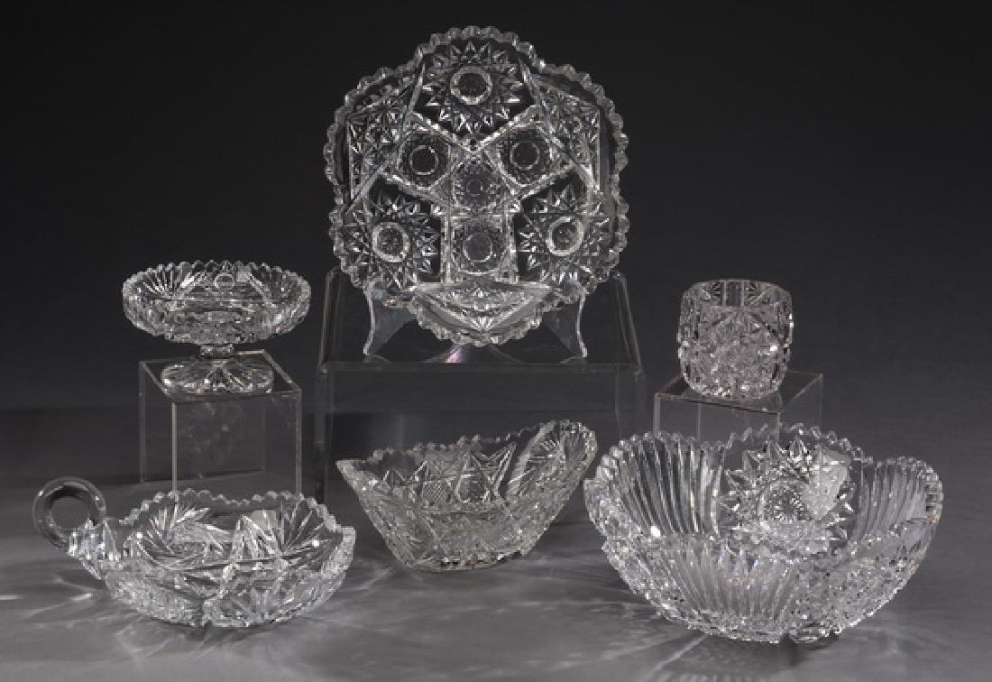 (6) Cut crystal and glass hobstar table accessories (1 of 2)