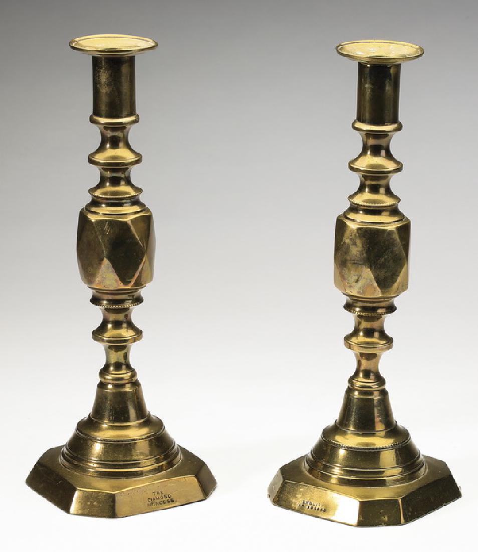 (2) English brass 'Diamond Princess' candlesticks