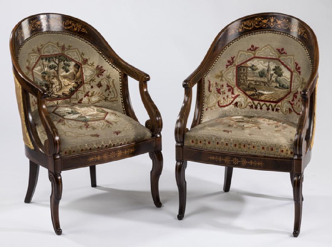 (2) 19th c. rosewood petite point armchairs (1 of 3)