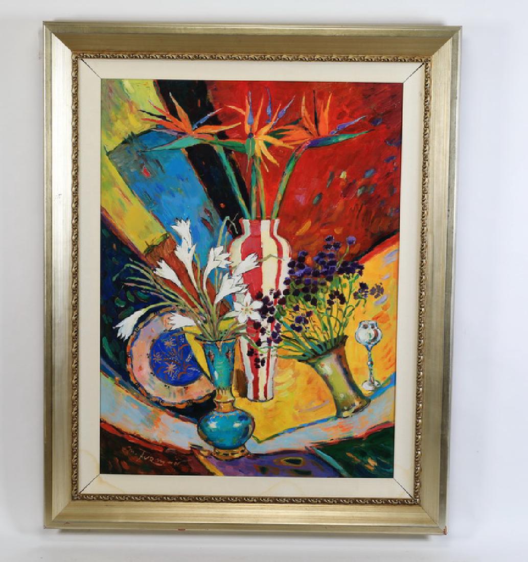 Mark Furman signed acrylic/canvas still life, 60"h (1 of 4)