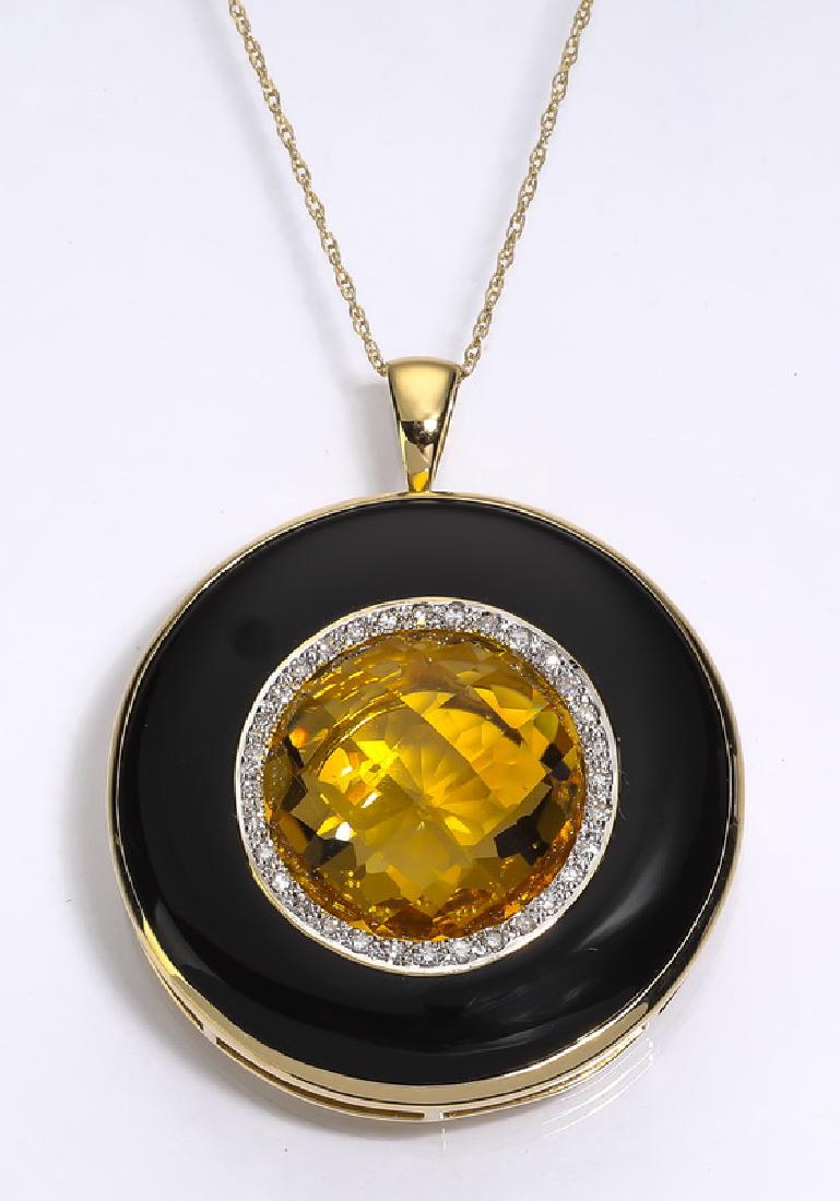 Honey quartz, black onyx, diamond & 14k pendant (1 of 3)