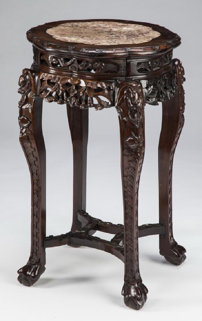 Chinese pierce carved marble top plant stand, 29"h (1 of 2)