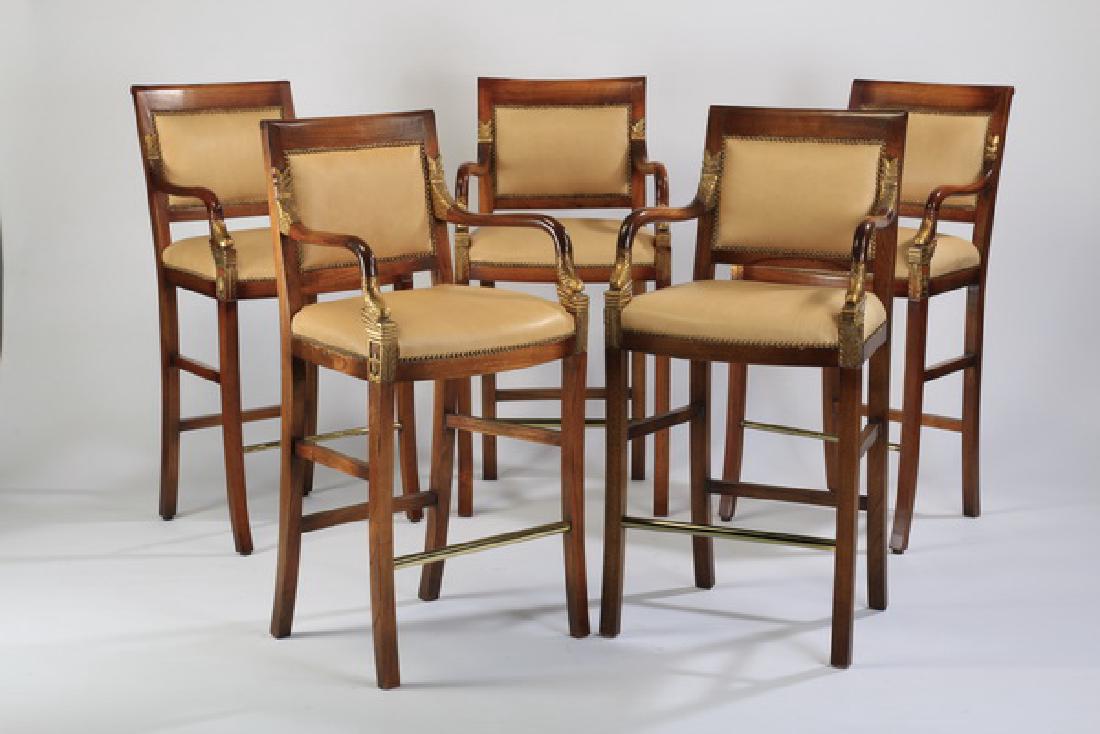 (5) Carved mahogany barstools in leather (1 of 3)