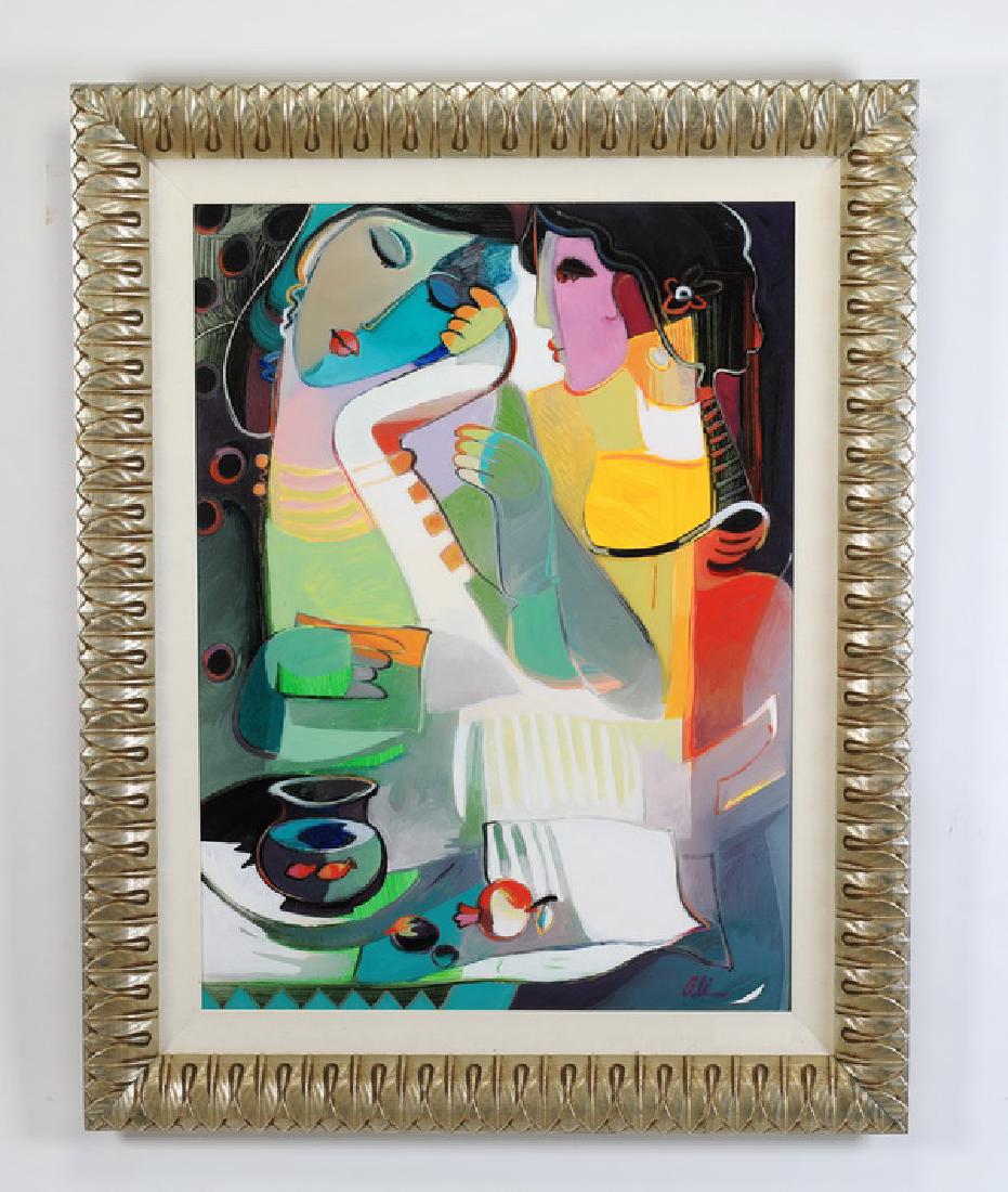Ali Golkar signed acrylic/board of two women, 56"h (1 of 4)