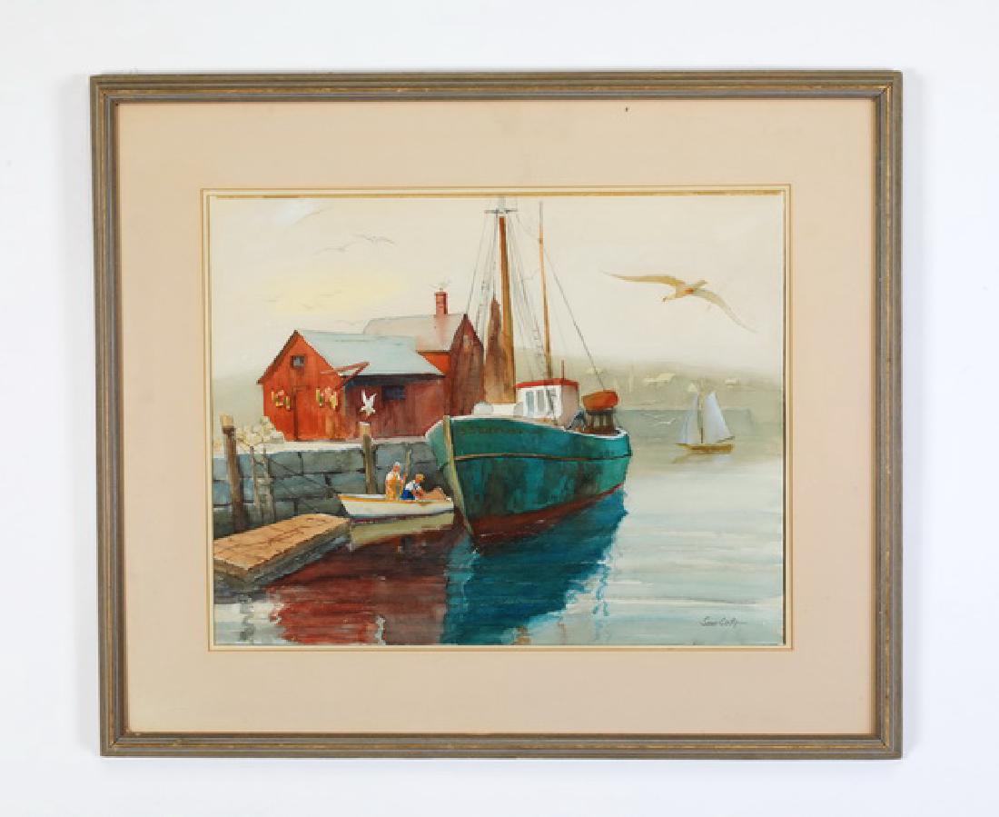 Sam Coty signed watercolor of Rockport fisherman (1 of 4)