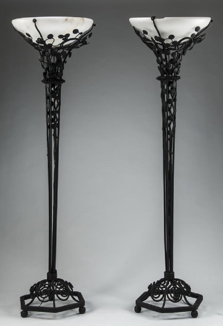 (2) Contemporary iron and alabaster floor lamps, 70"h (1 of 3)