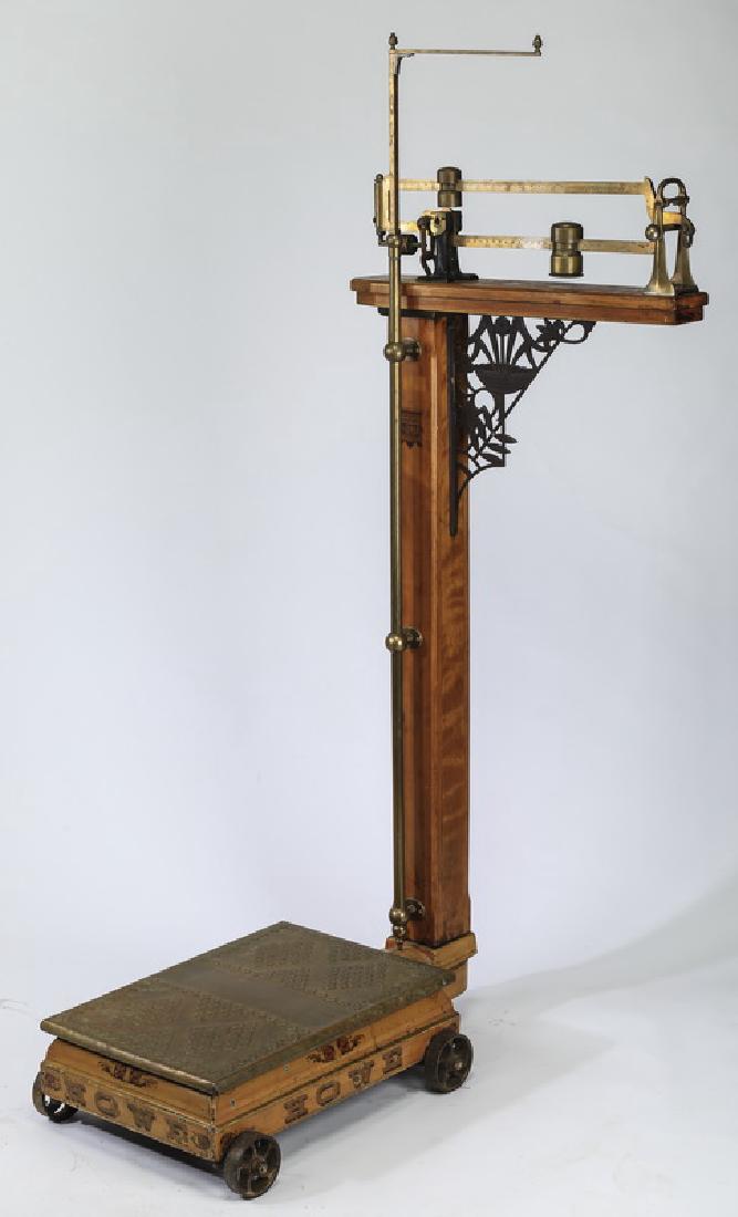 19th c Howe rolling platform scale, 58"h (1 of 4)