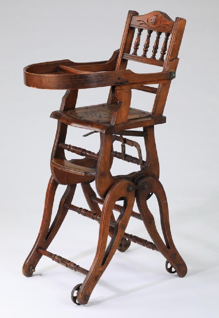 Early 20th c. English adjustable high chair w/ wheels (1 of 4)