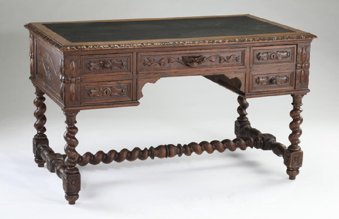 19th c. French carved barley twist oak desk (1 of 6)