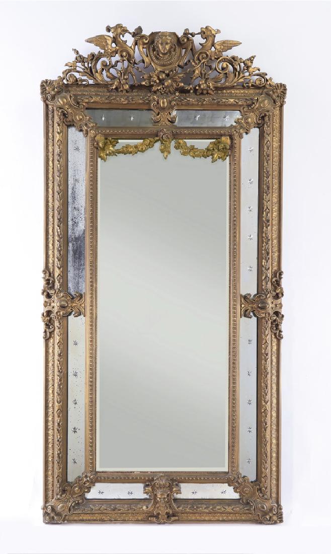 19th c. French carved gilt wood mirror, 90"h (1 of 5)