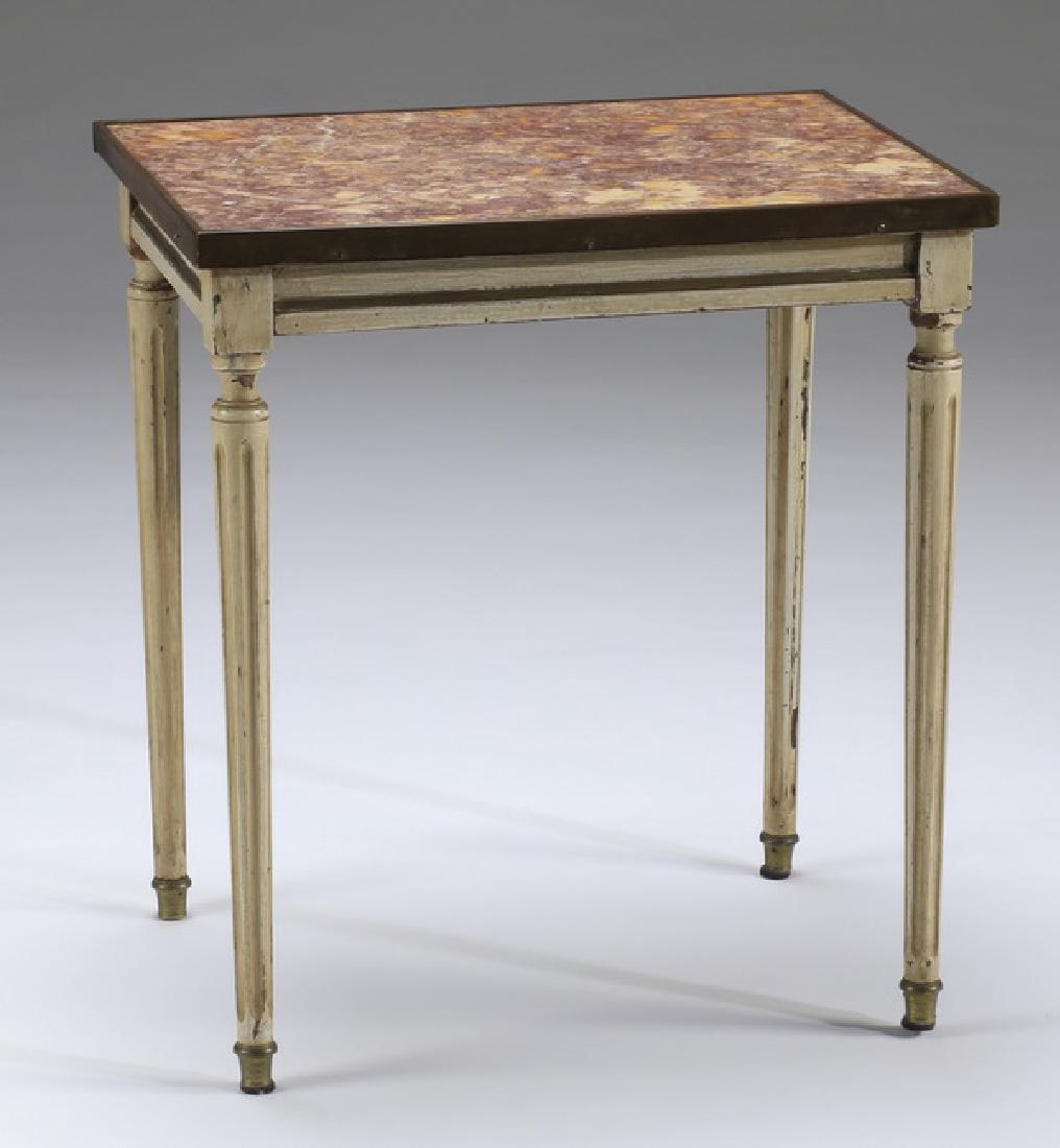 Petite paint decorated marble top side table (1 of 2)