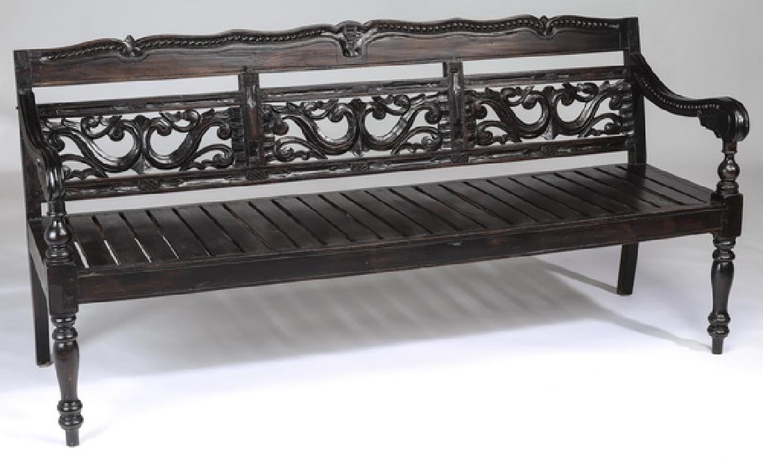 Carved and ebonized bench, 71"w (1 of 4)