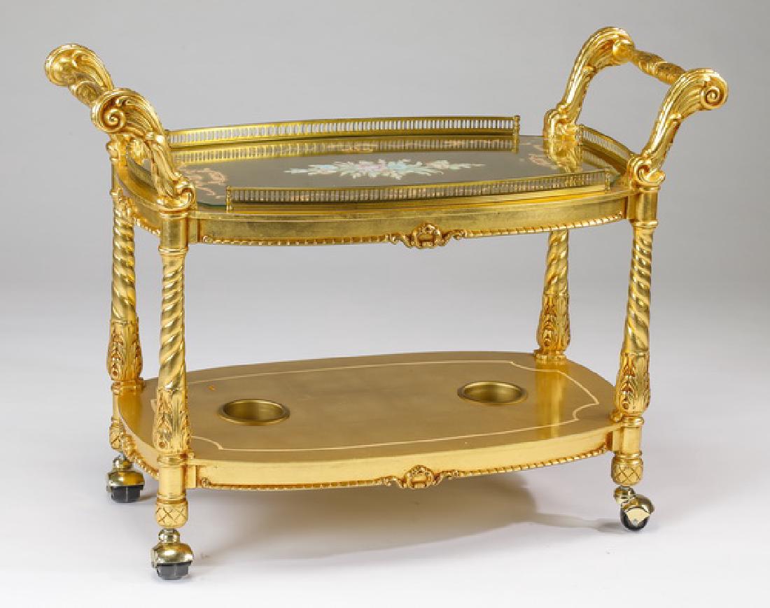 Italian paint decorated gilt wood serving cart, 32"h (1 of 2)
