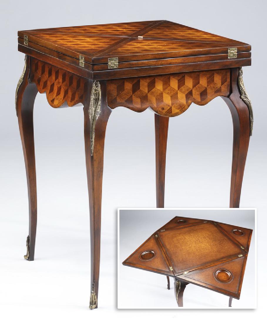 Italian handkerchief leather top inlaid games table (1 of 4)