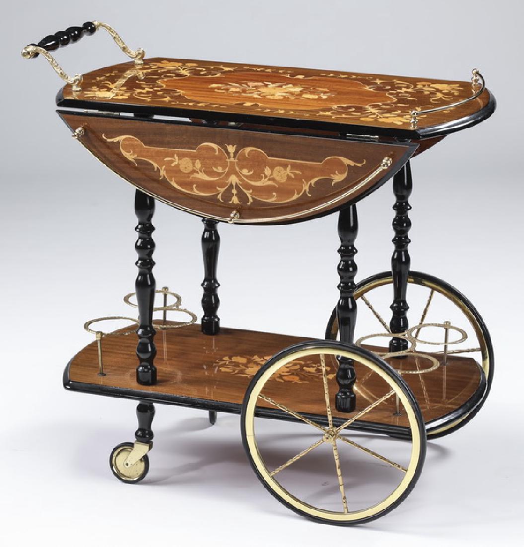 Italian marquetry inlaid bar cart, 30"h (1 of 3)