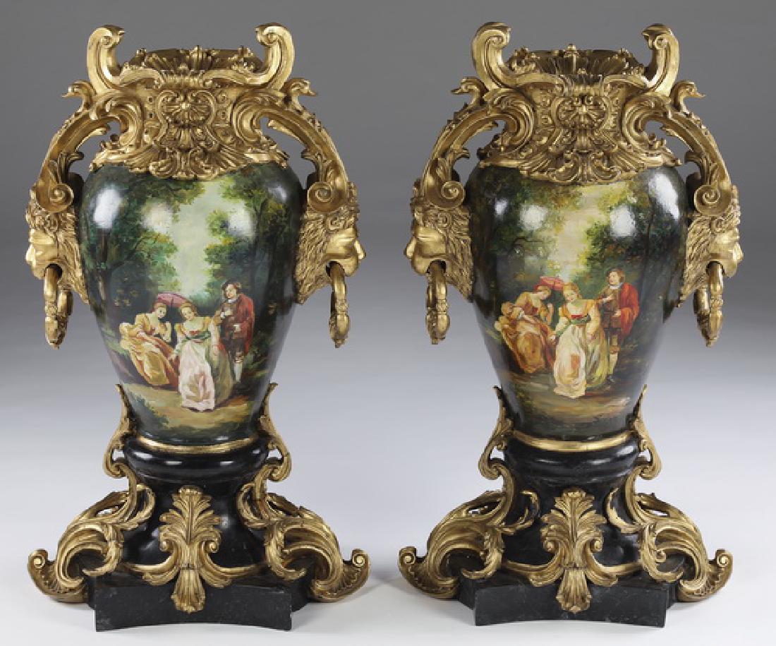 Pair of Louis XV style paint decorated urns, 31"h (1 of 3)