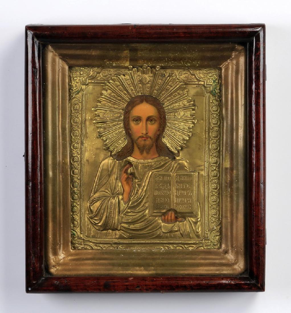 19th c. Russian icon, Christ Pantocrator kiot (1 of 5)