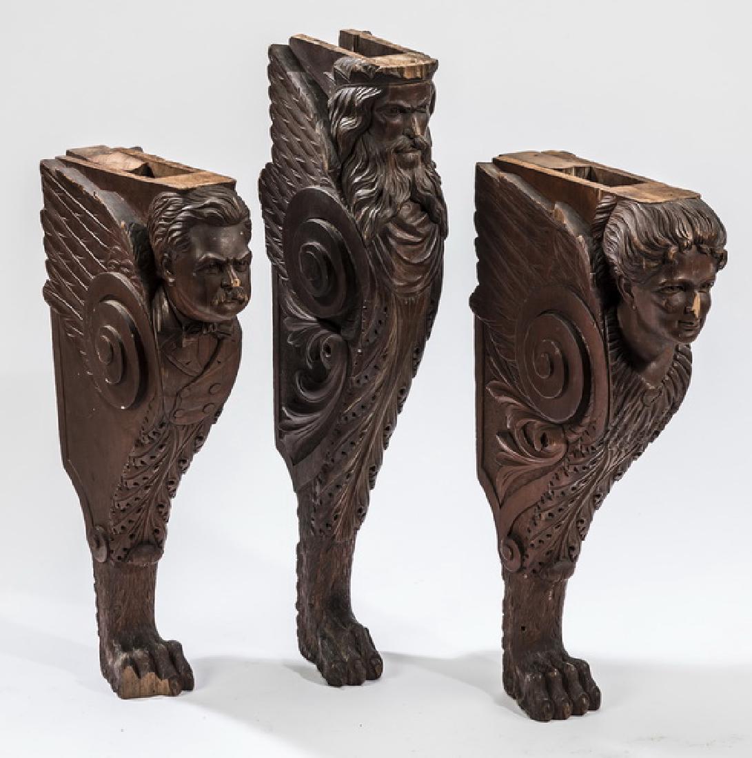 (3) Carved fantasy elements w/ winged figures, 32"h (1 of 1)