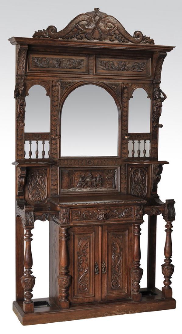 19th c. Continental carved oak hall tree (1 of 7)