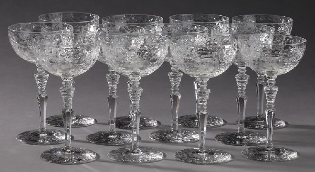 (12) Etched crystal champagne coups, each 5.5"h (1 of 2)