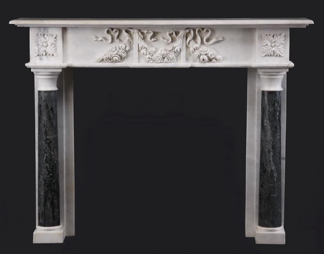 Hand carved white and verde marble mantel (1 of 4)