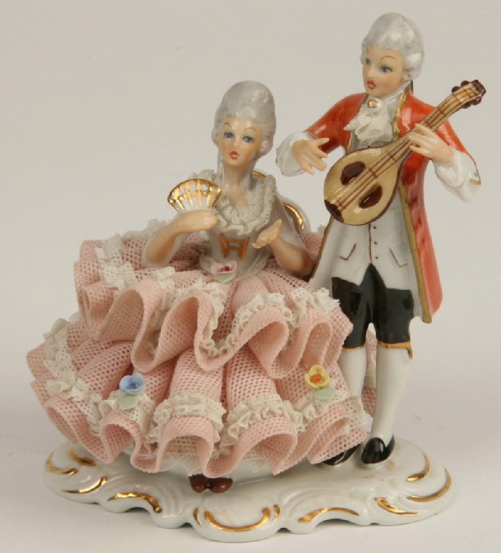 Dresden porcelain grouping of lady & musician (1 of 3)