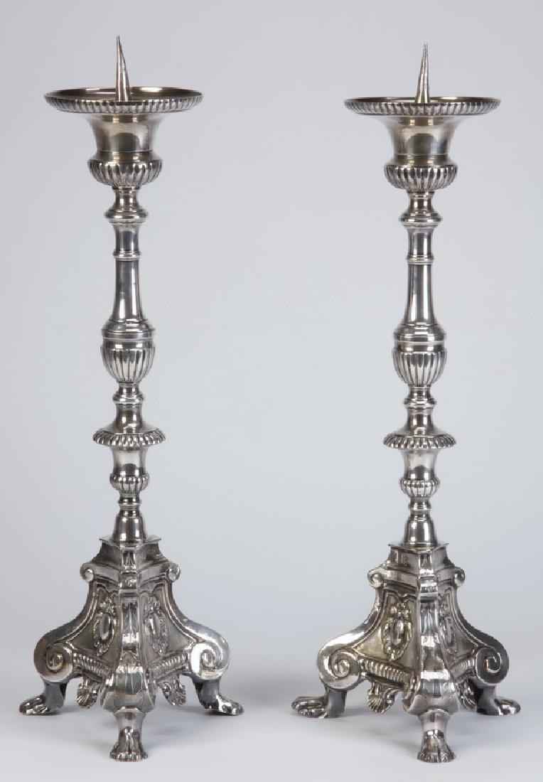 (2) 19th c. silvered pricket sticks, 22"h (1 of 2)